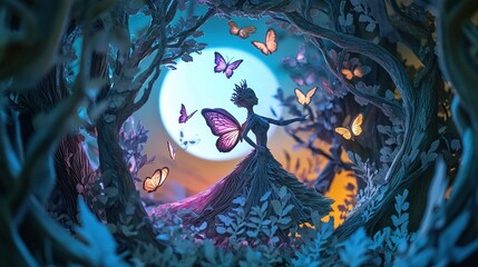 A dreamy forest scene with fairy gueen