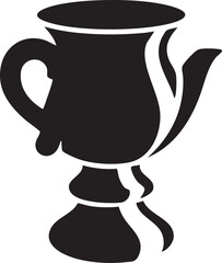 stylized black silhouette of a decorative trophy cup rests on a circular base.