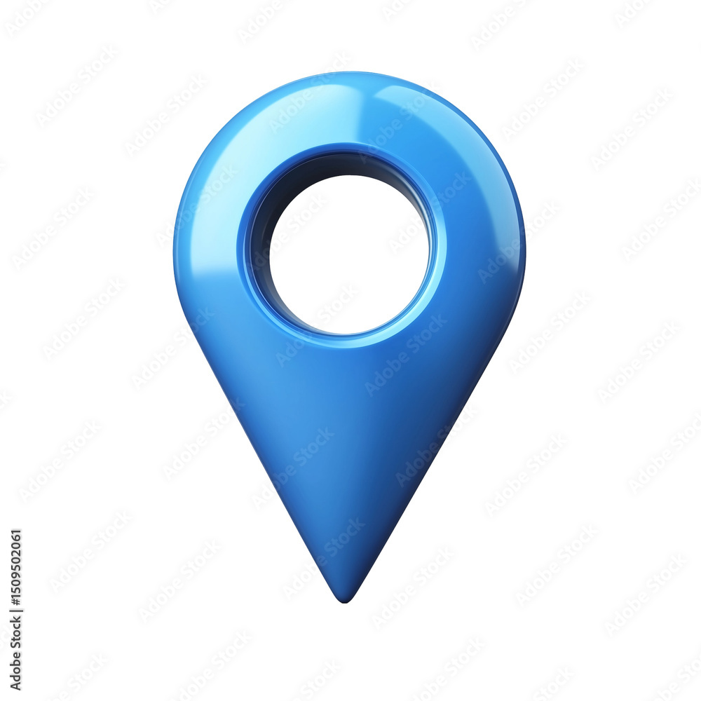 Fototapete Blue map pointer location pin gps navigation icon 3d rendering object isolated on white background