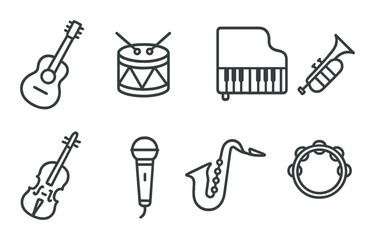 Obraz premium Musical instrument linear icons set – outline, band and orchestra symbols