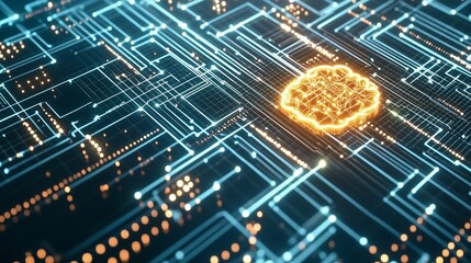 Glowing AI Brain on Circuit Board Showing Next-Gen Processor Integration