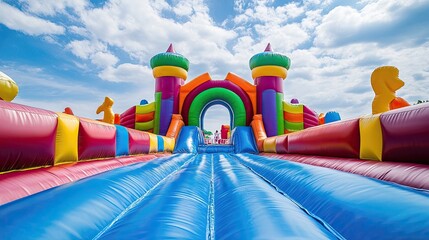 Inflatable Colorful Castle for Children's Birthday Party Representing Fun Events Entertainment for Kids and Party Planning for Children's Parties Event Rentals and Celebration Services