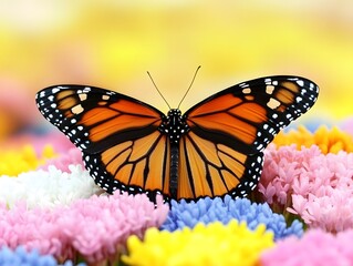 Fototapeta premium Monarch Butterfly on Colorful Flowers Spring Nature