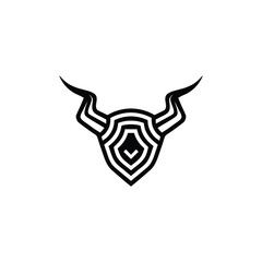 Obraz premium Bull and Shield Logo. Strong Layered Shield with Bull Horns Design