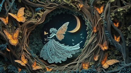 A dreamy forest scene made by paper cut out
