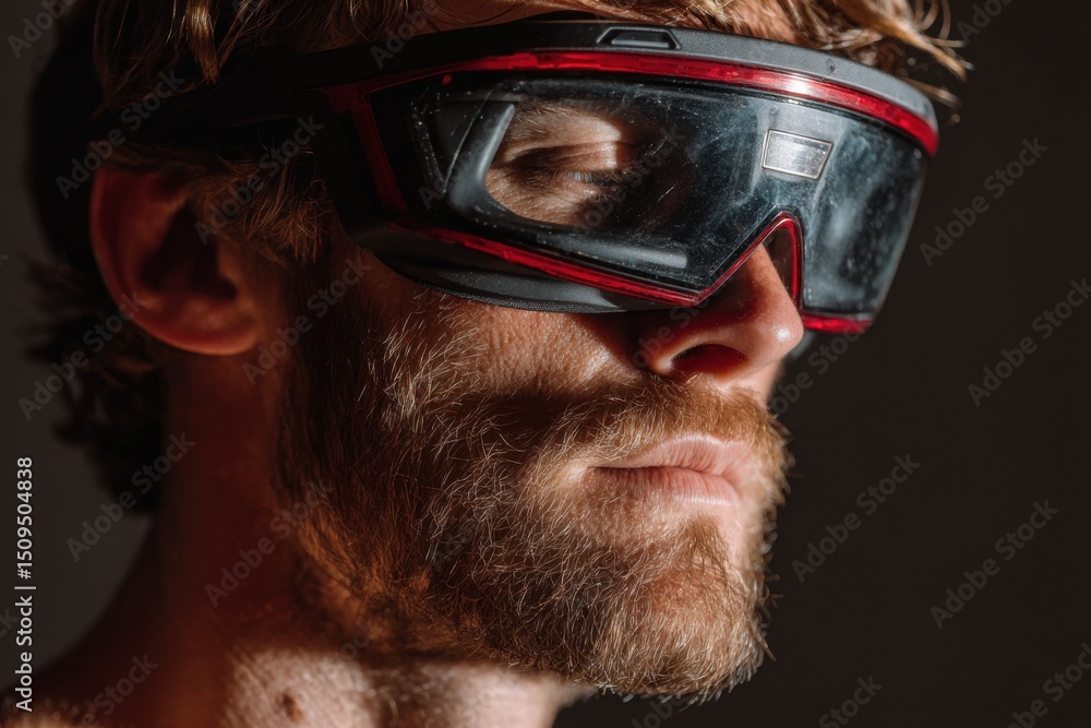Aufkleber man wearing futuristic goggles in close up, portraying innovation and technological advancement in v