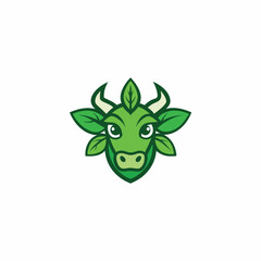 Obraz premium Cow Leaf Logo. Green Cow Head Silhouette for Eco-Friendly and Agricultural Branding