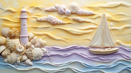 Peaceful clay art of boat in the river