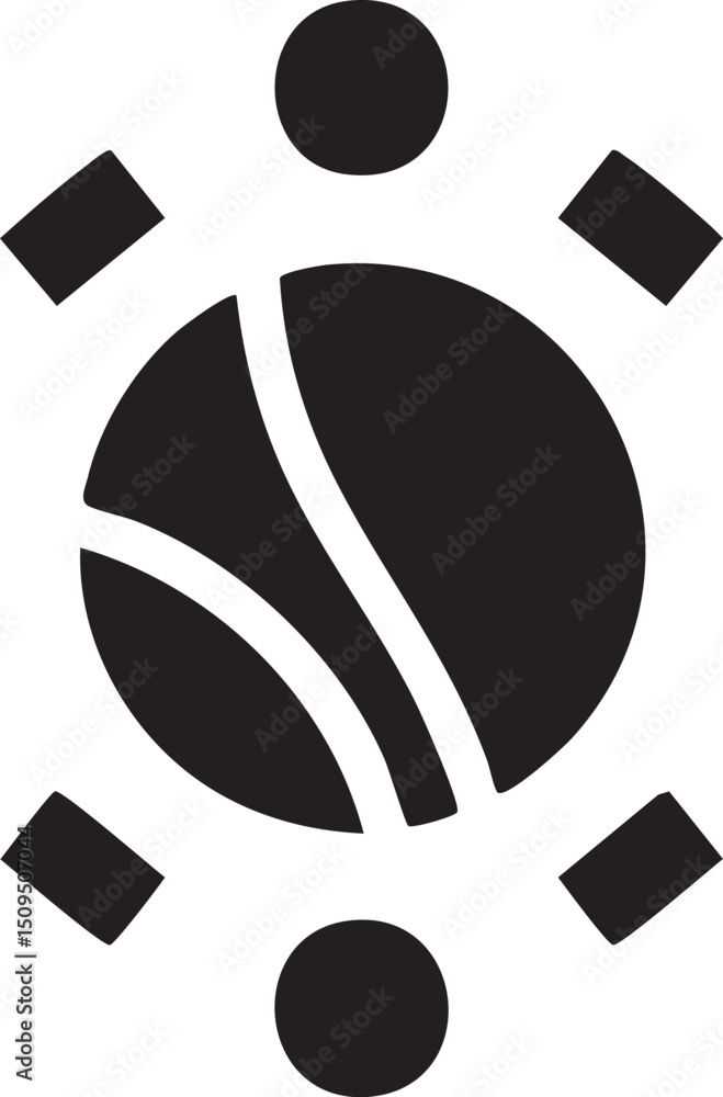 Poster circular features a coffee bean shape surrounded by geometric forms.