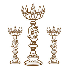 Elegant indian oil lamp designs featuring intricate peacock details in vector illustration