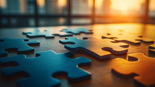 bold conceptual image of interlocking puzzle shapes over office desk, abstract expression of neurodiversity in inclusive space