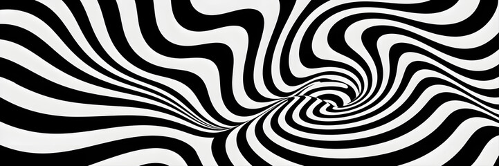 Black and White Optical Art Pattern with Wavy Lines and Psychedelic Flow