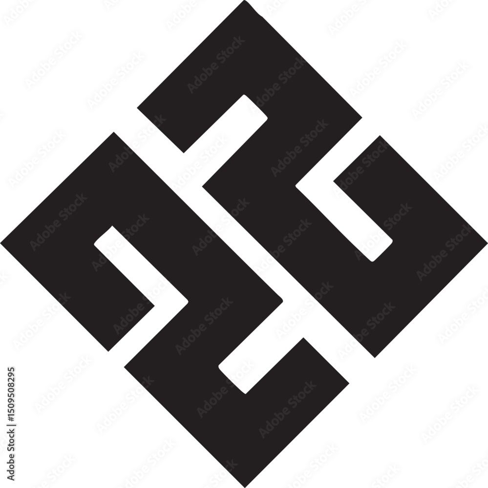 Poster stark black geometric symbol features intersecting lines forming a diamond shape.