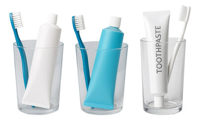 Toothpaste and Toothbrush in a Glass Cup