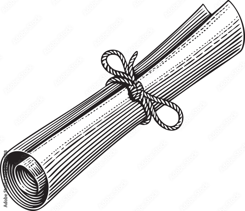Poster rolled parchment scroll is secured with a simple knot.