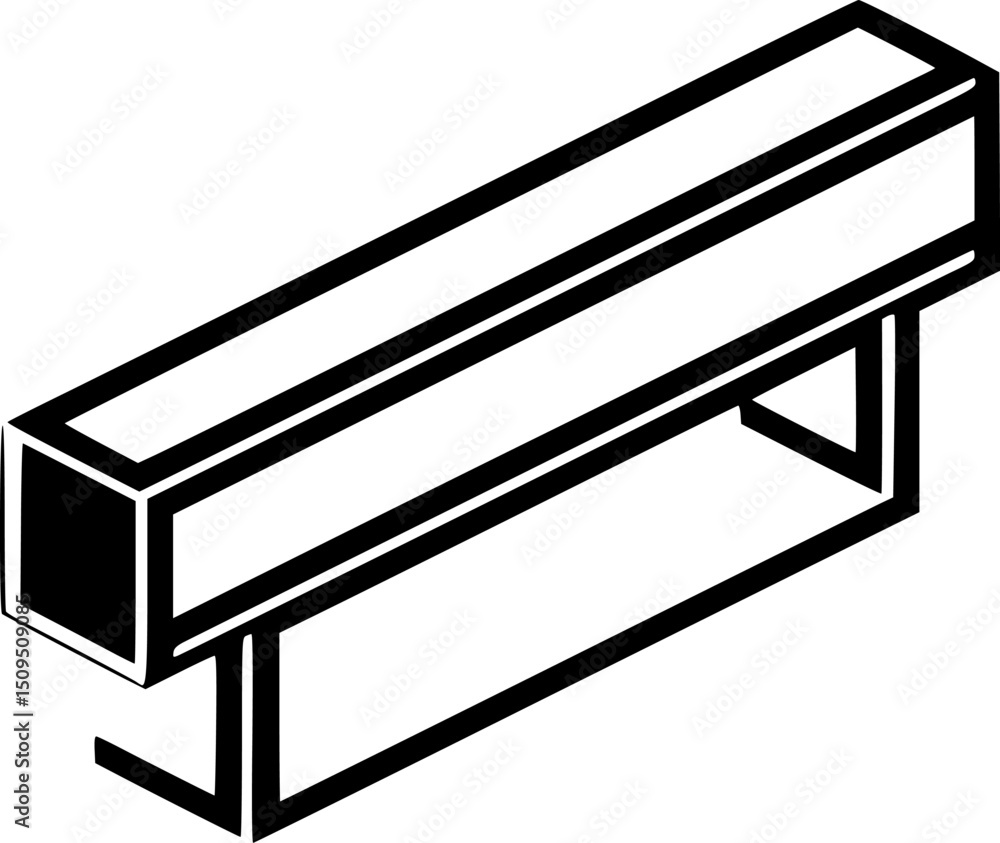 Aufkleber a black and white isometric view of a hollow rectangular beam structure