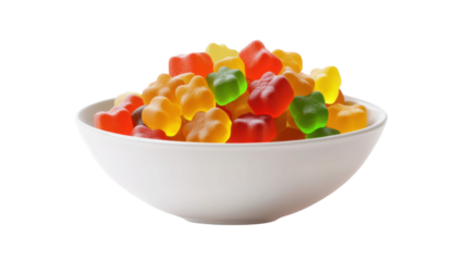 Colorful jelly beans in a bowl isolated on white background