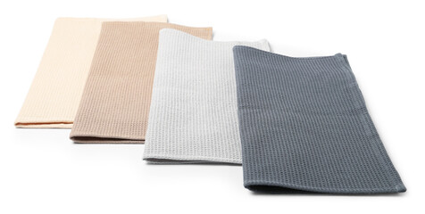 Many clean waffle towels isolated on white