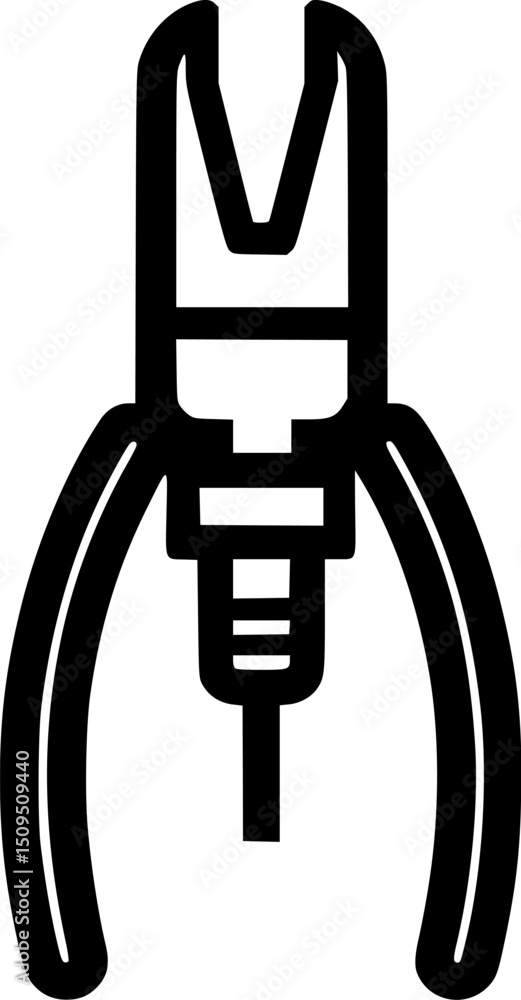 Poster pliers icon with jaws open handle curves and a dark outline on a white background