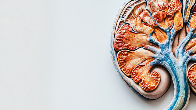 Detailed Cross-Section of a Kidney Highlighting Its Intricate Vascular Network