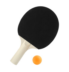 Ping pong racket and ball isolated on white