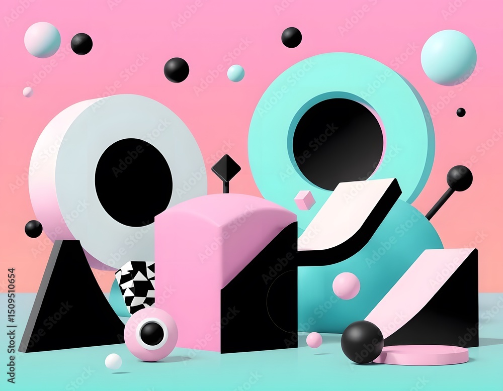 Poster retro shapes create a cool, visual trip. smooth gradient transitions flow like liquid light. black a