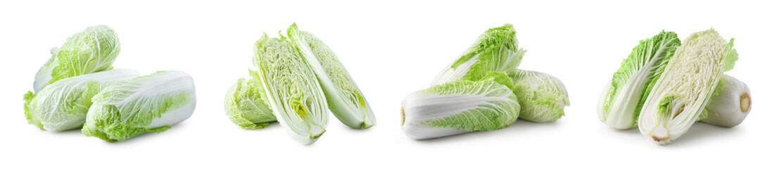 Fresh Chinese cabbage isolated on white, set