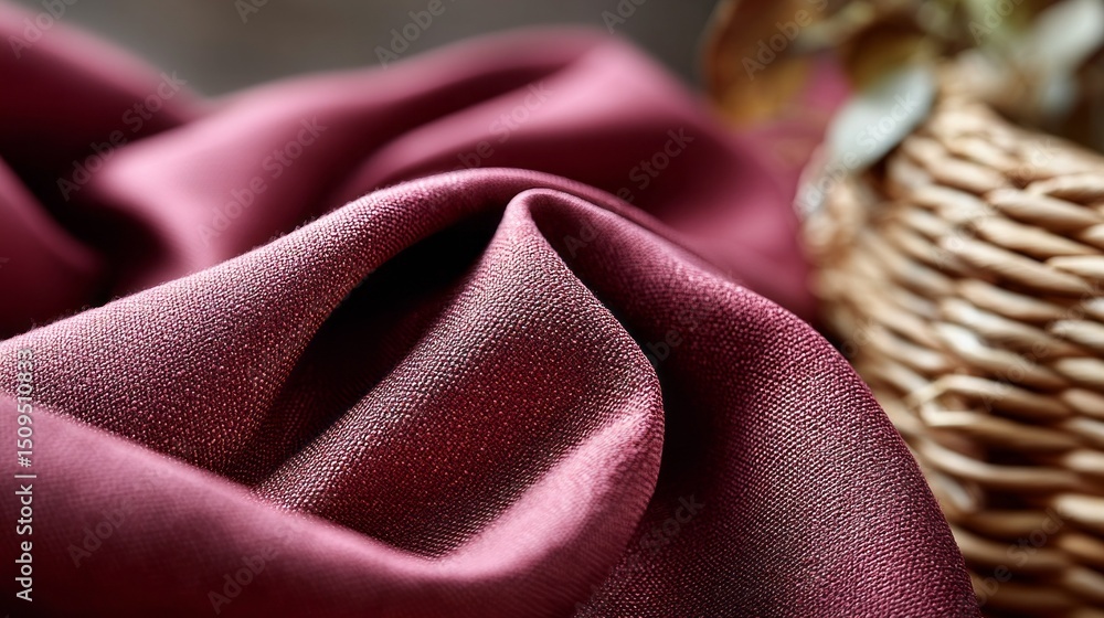 Poster this soft deep burgundy fabric displays a rich texture, elegantly draping in natural light, while a 