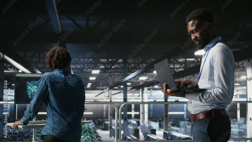 Poster it experts on data center industrial platform pleased by neural network outputs after completing ai 