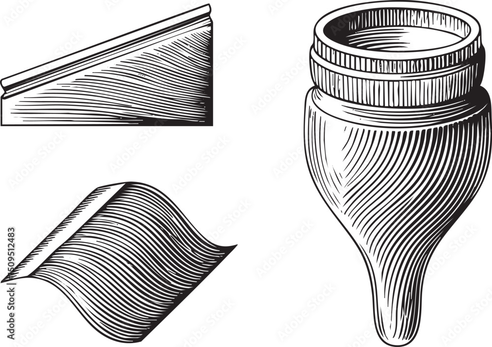 Poster detailed black and white showcases three distinct stylized forms: a triangular wedge a cylindrical j