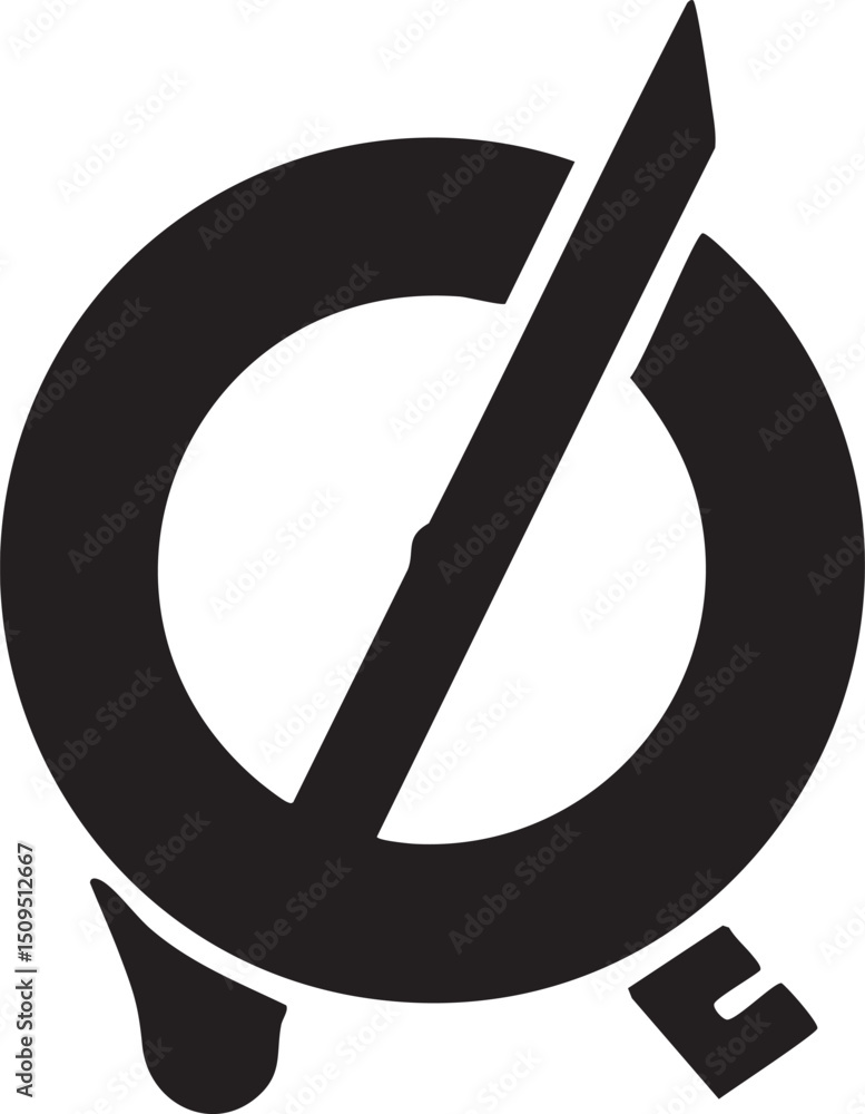 Poster black circle intersected by a diagonal with a small droplet.