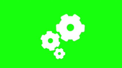 animation of 3 white gear wheels moving each other with their gears
