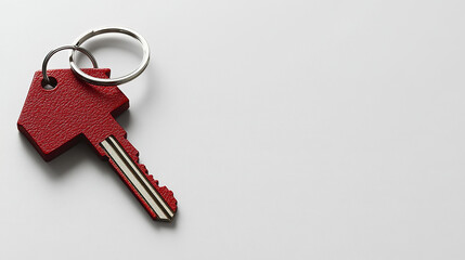 red house shaped keychain with key, symbolizing home ownership and security