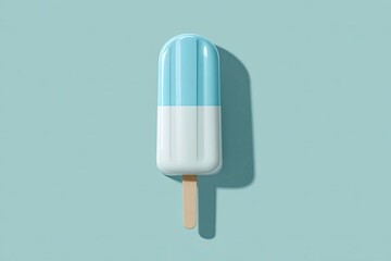 A digitally rendered, light blue and white popsicle on a stick casts a shadow against a pale blue background
