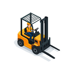 Isometric forklift with driver icon flat vector design