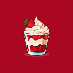 Strawberry dessert ice cream icon flat vector design