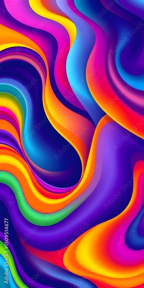 Poster vibrant abstract art illustration, a fluid design, with bright colors, flowing shapes, creating dyna