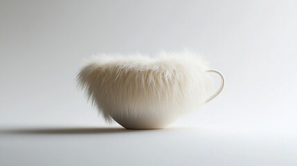 A sleek minimalist teacup in soft fur on white background