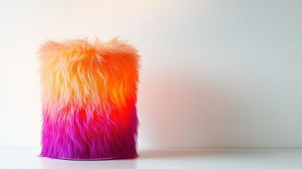 A sleek modern lamp with colourful fur on white background