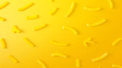 Yellow golden crisp French fries isolated in comfy yellow background. 