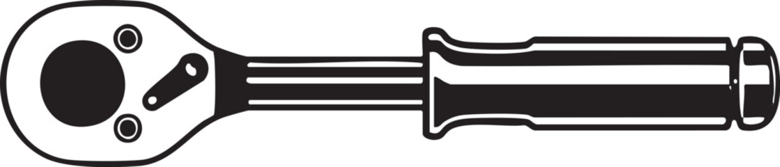 Fototapeta premium black wrench rests horizontally on a white background.