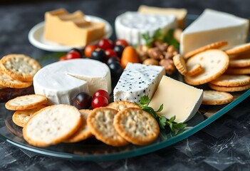 platter of cheese and crackers on a table