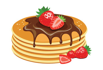 Pancakes Strawberry Chocolate Syrup for Breakfast - vector illustration