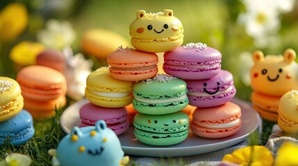 A stack of colourful donuts