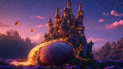 A giant shell cartoon house in the middle of jungle