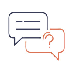 Hand-drawn speech bubbles with question mark and dialogue lines  