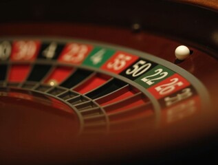Obraz premium Roulette wheel spinning, close-up of the ball bouncing between numbers
