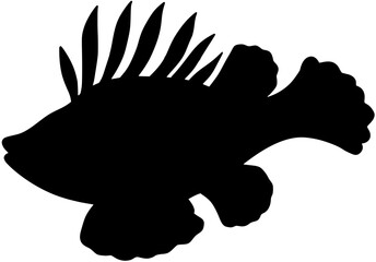 Invasive Lionfish Silhouette Vector Shadow Illustration