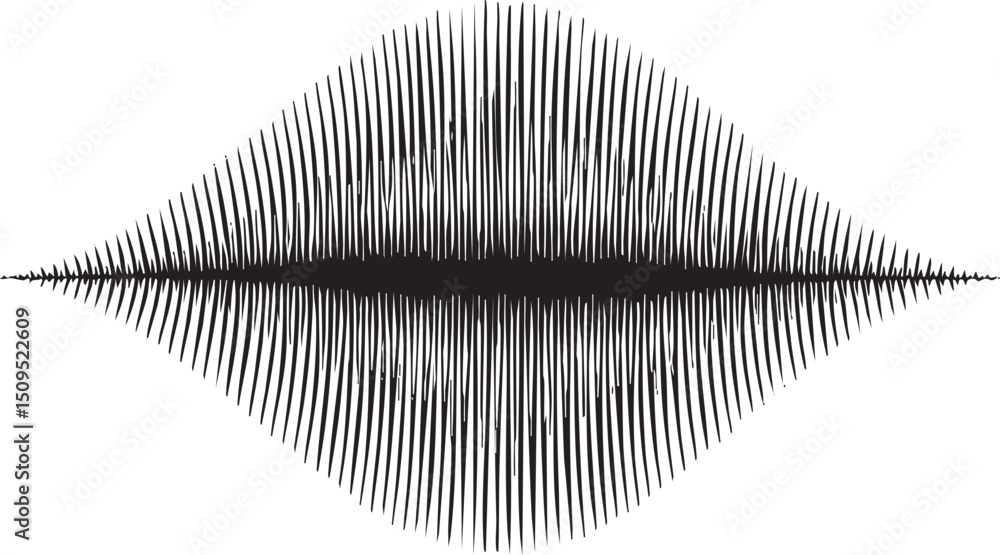 Poster symmetrical repeating of dark lines creates a striking visual effect against a white background.