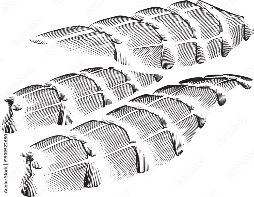 Poster row of stacked textured loaves of bread.